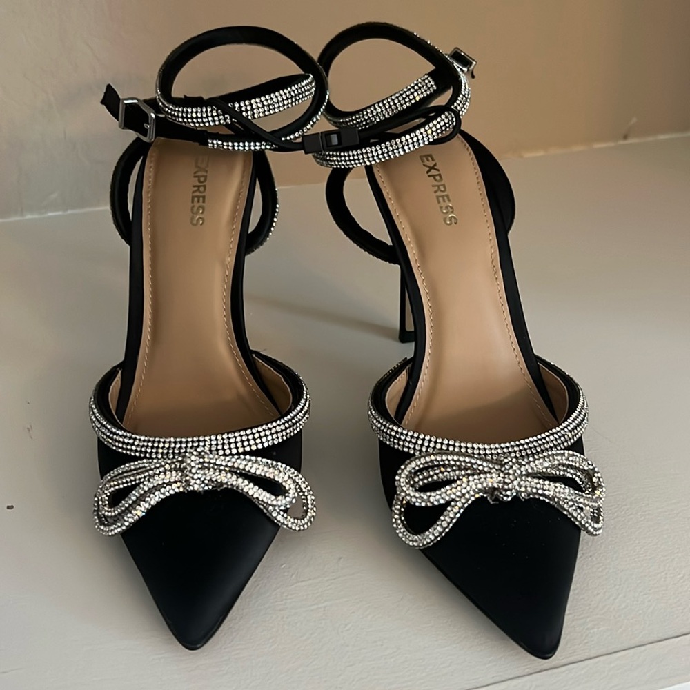 Express black satin heels